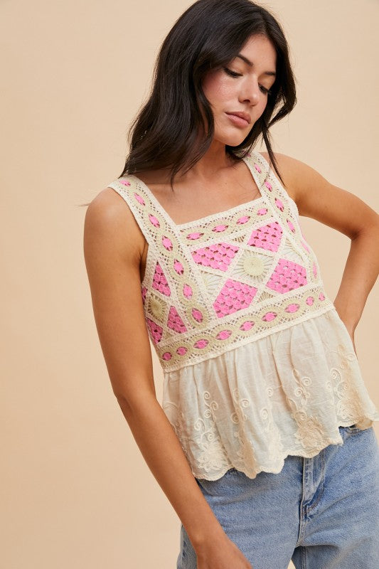 Pink Cream Crochet Tank