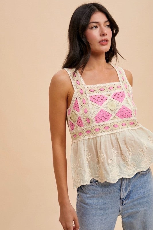 Pink Cream Crochet Tank