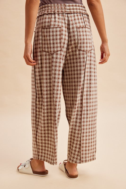 Brown Check Barrel Pants