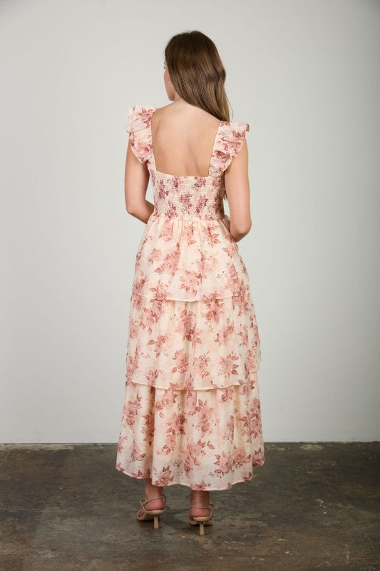 Cream Rose Print Dress