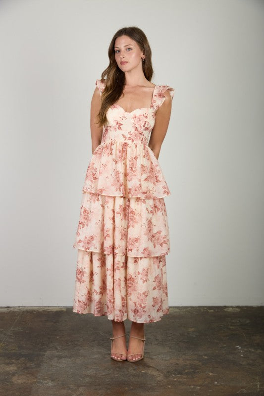 Cream Rose Print Dress
