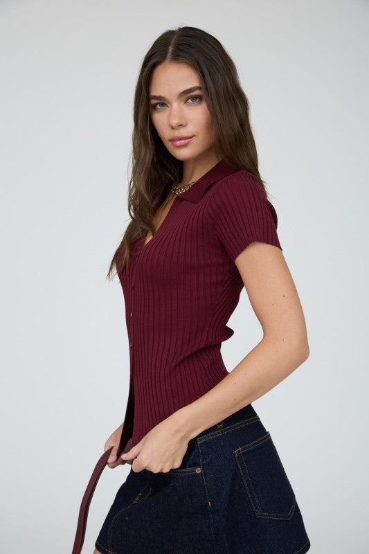 Burgundy Button Polo
