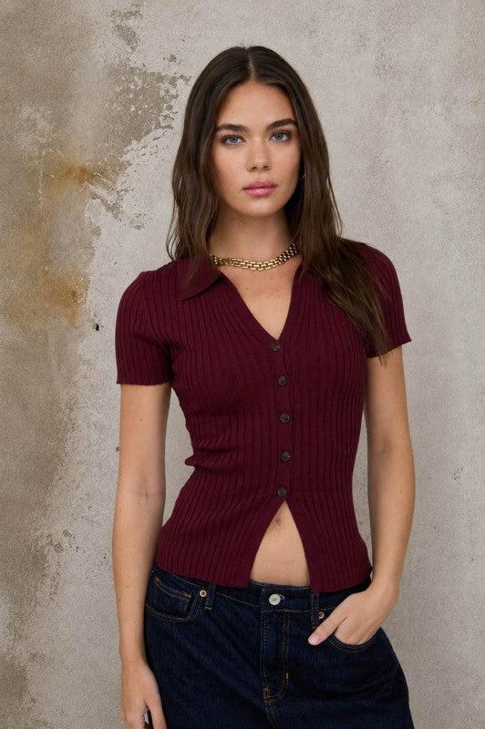 Burgundy Button Polo