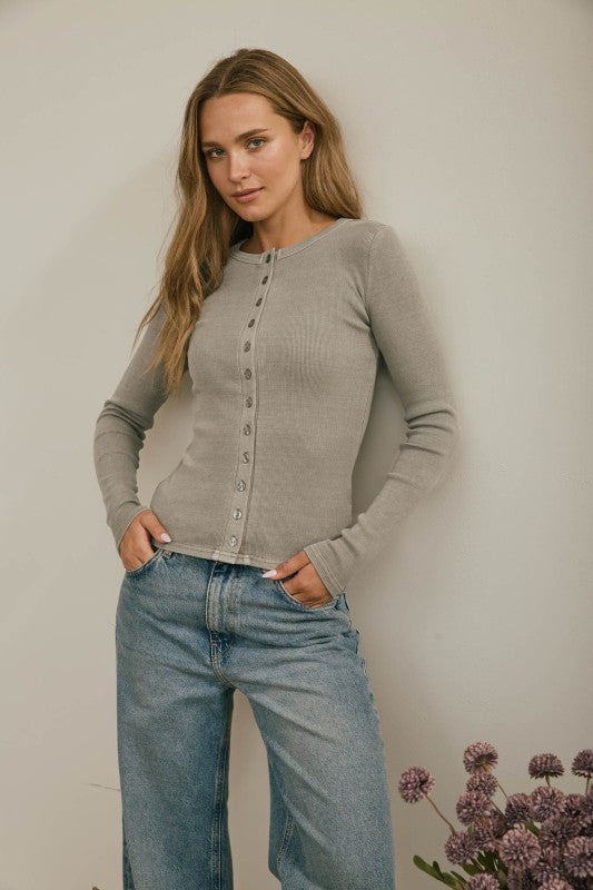 Full Button Ribbed Top
