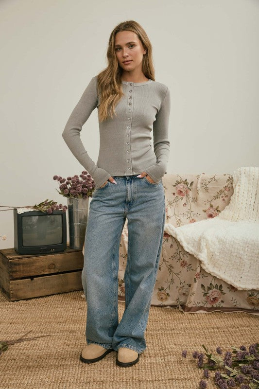Full Button Ribbed Top
