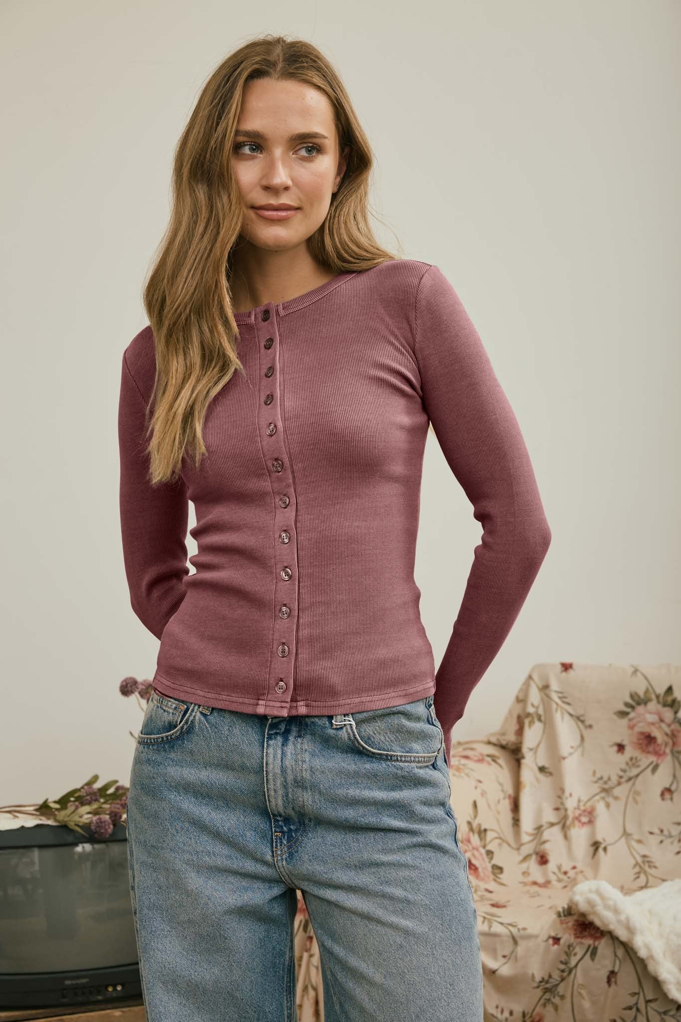 Full Button Ribbed Top