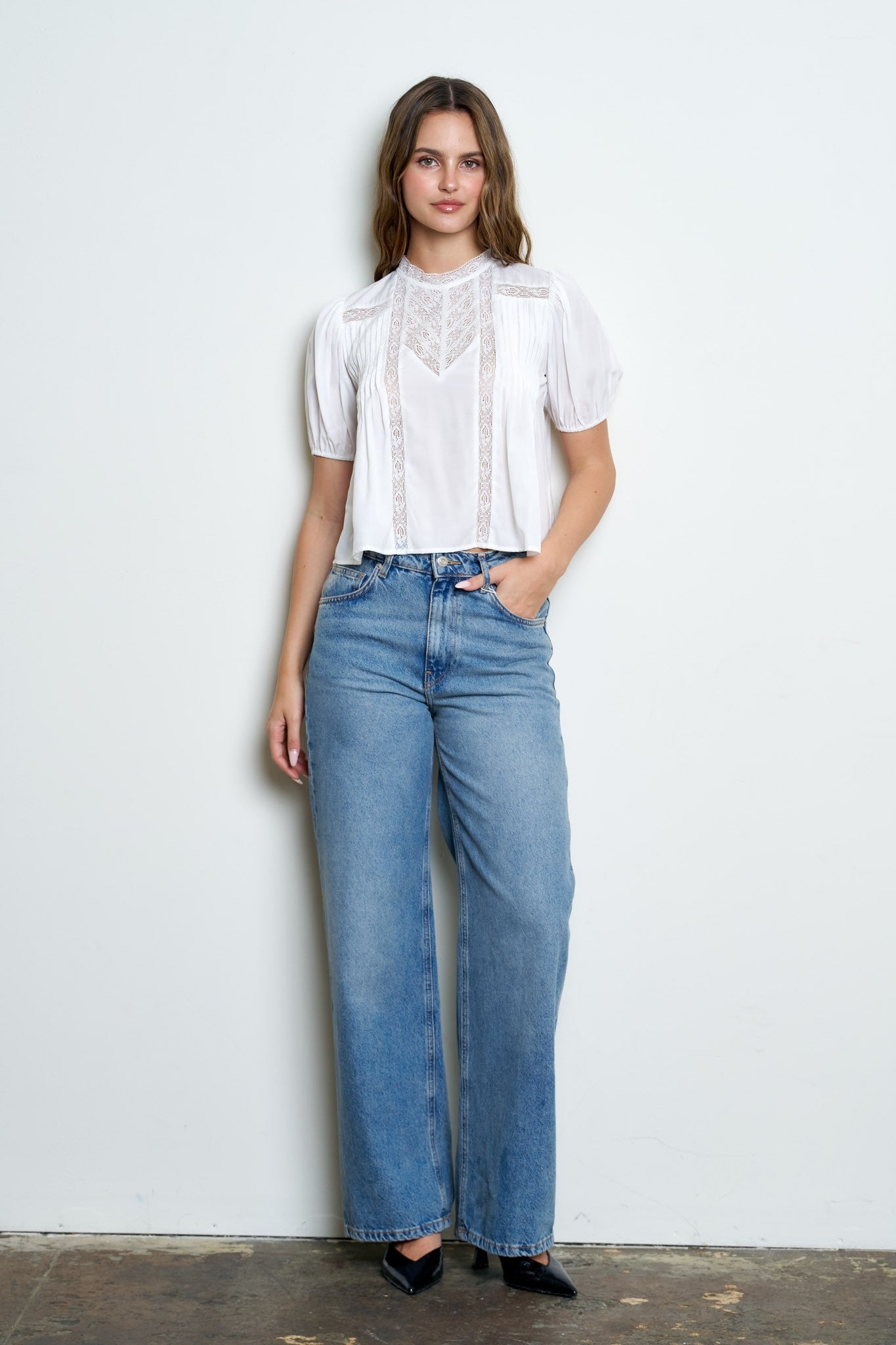 Puff Lace Trim Blouse