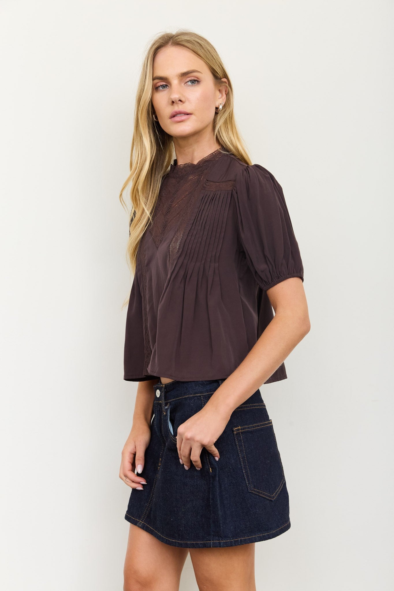 Puff Lace Trim Blouse