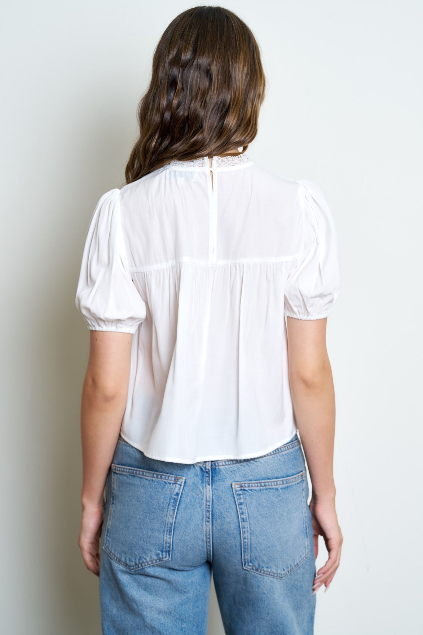 Puff Lace Trim Blouse