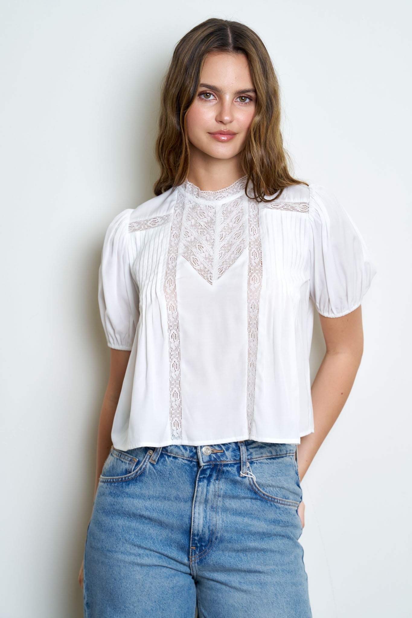 Puff Lace Trim Blouse