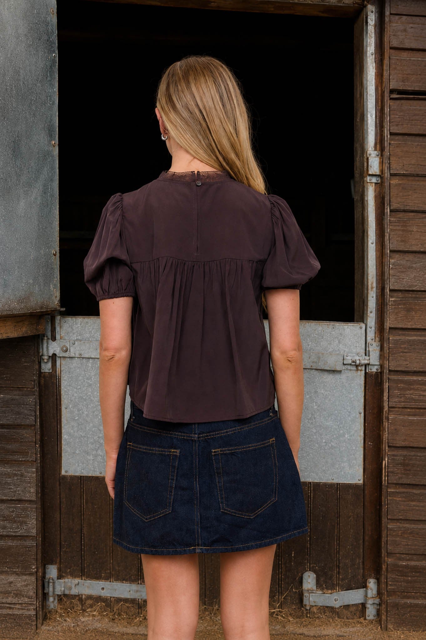 Puff Lace Trim Blouse