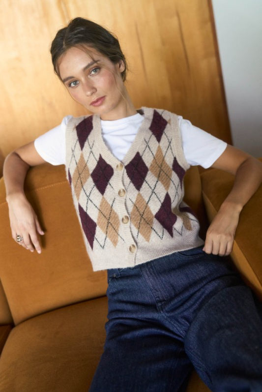 Khaki Argyle Sweater Vest