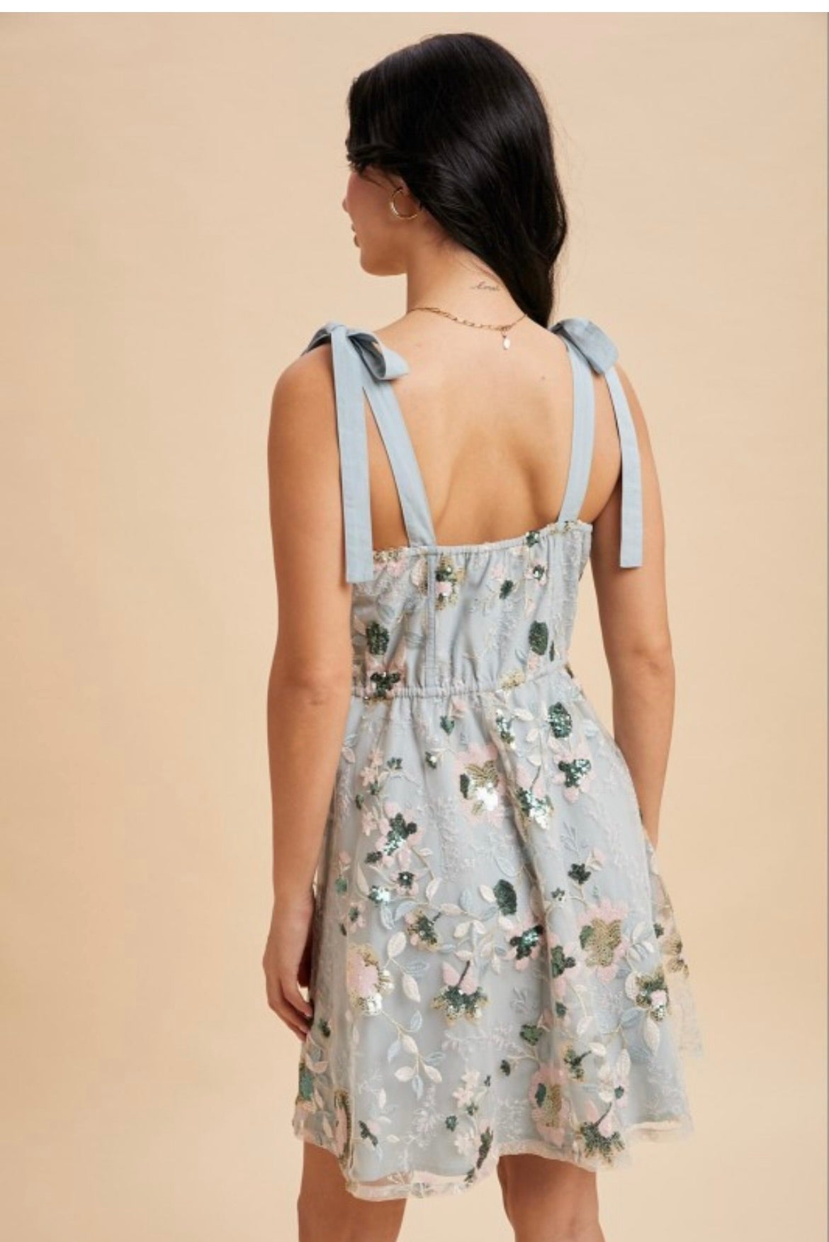 Blue Sequin Floral Dress