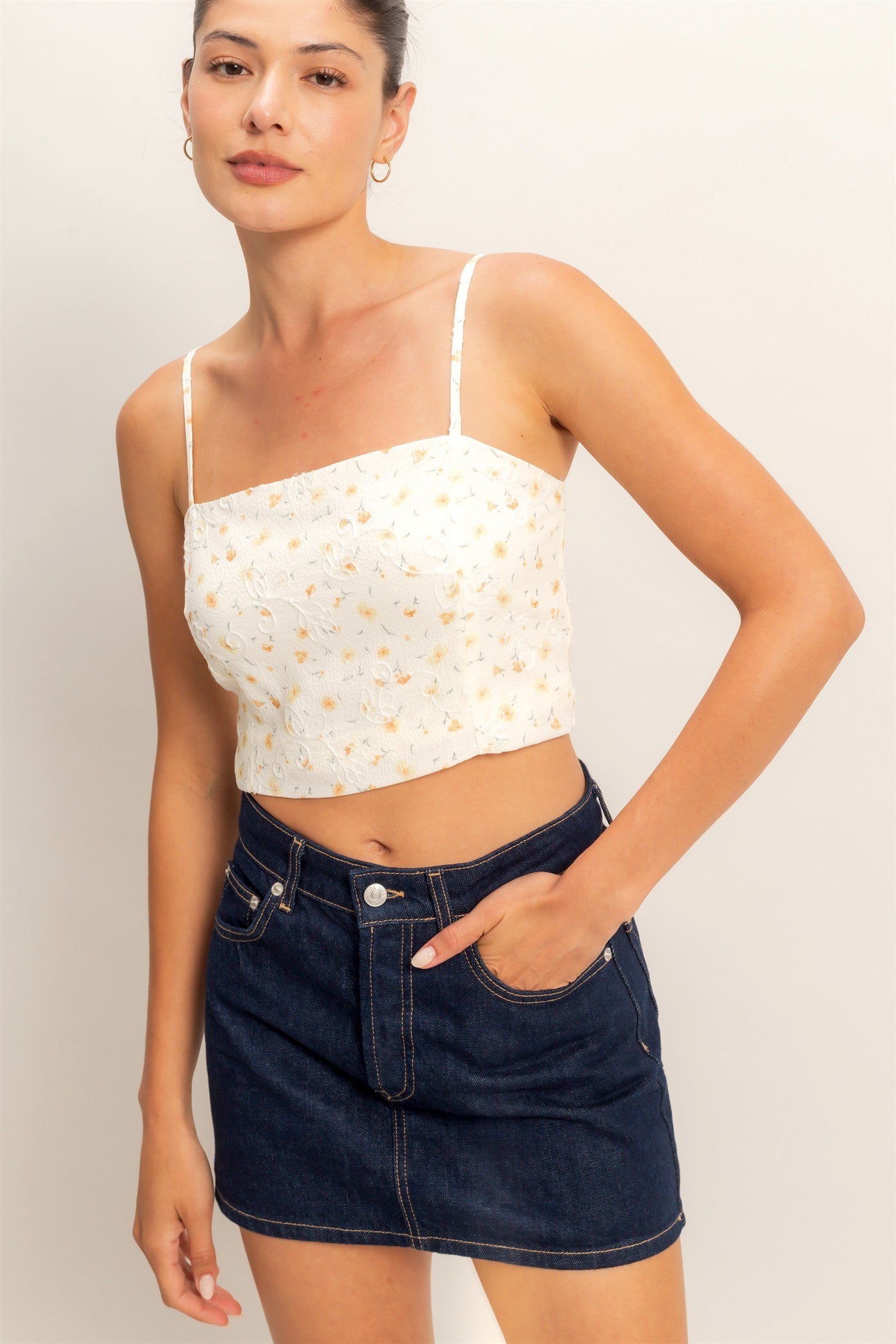 Ivory Yellow Floral Crop Top