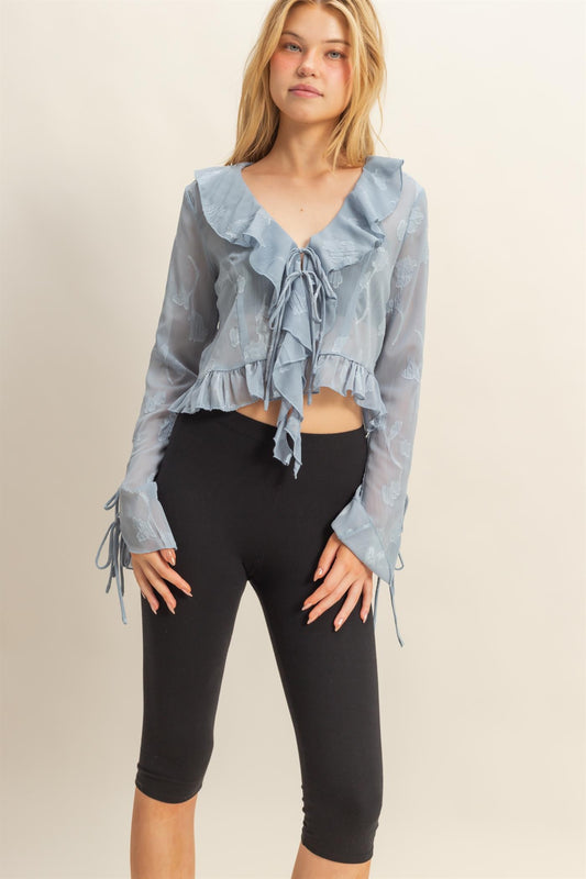 Sheer Ruffle Tie Blouse