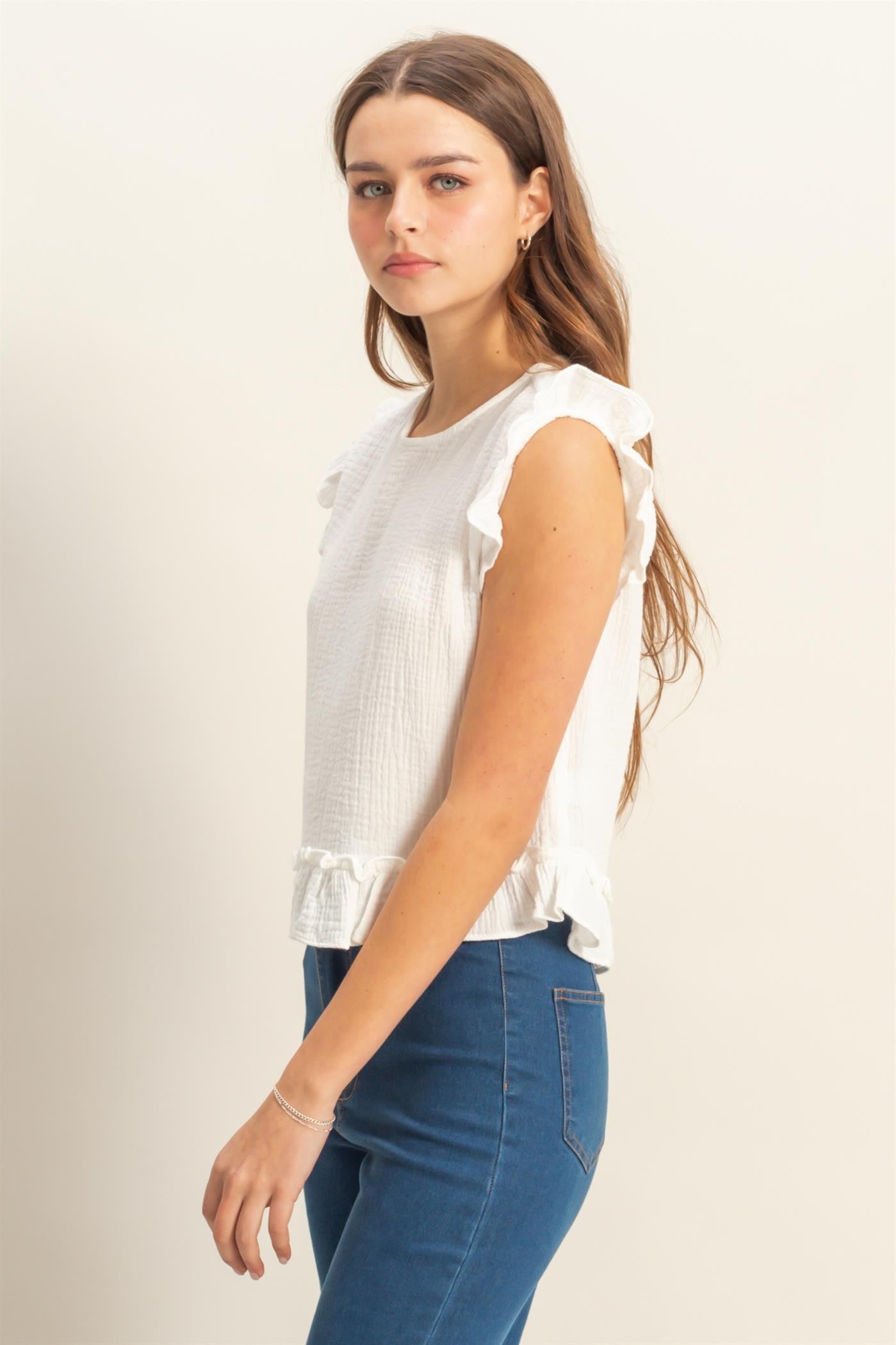 Ruffle Keyhole Top