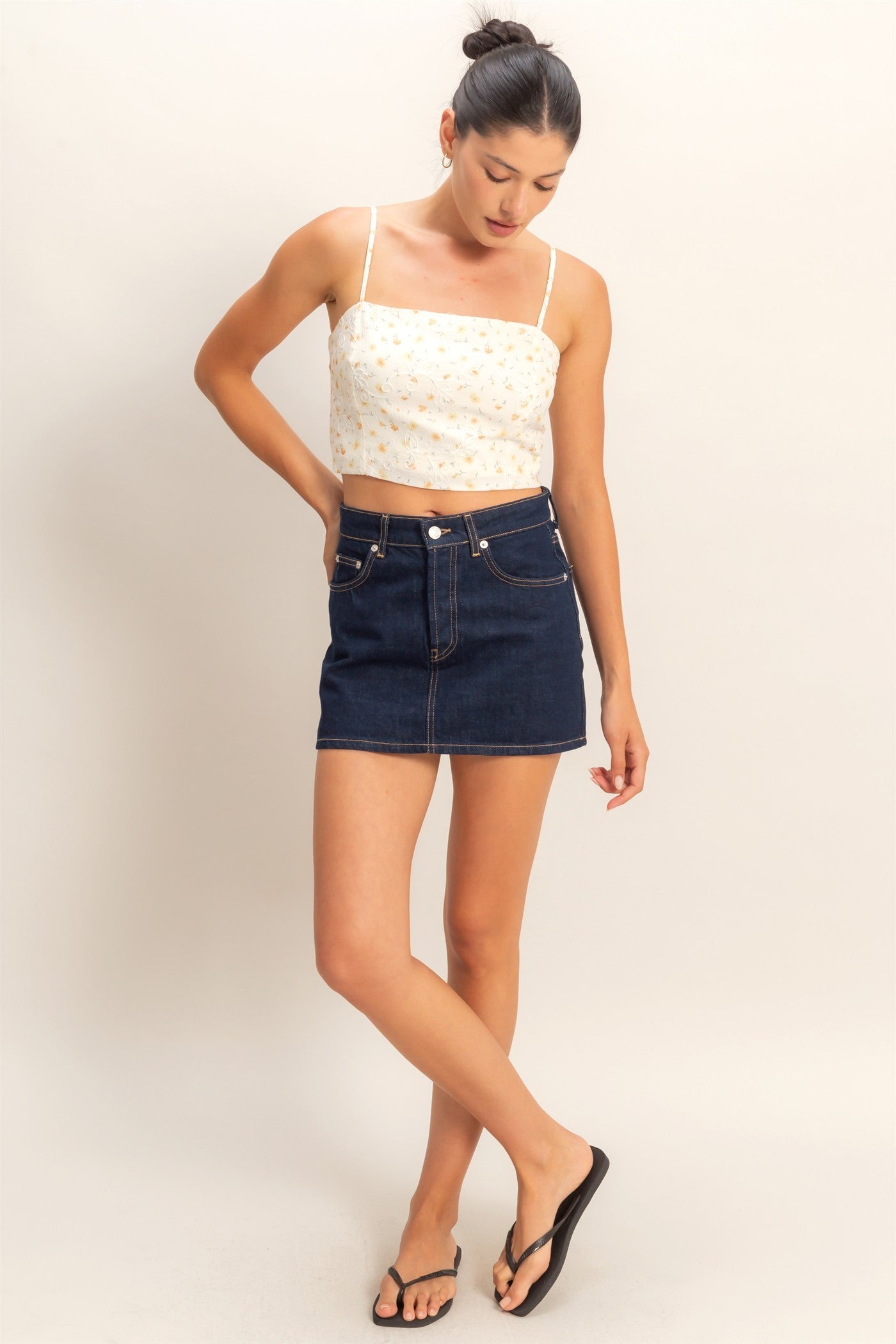Ivory Yellow Floral Crop Top