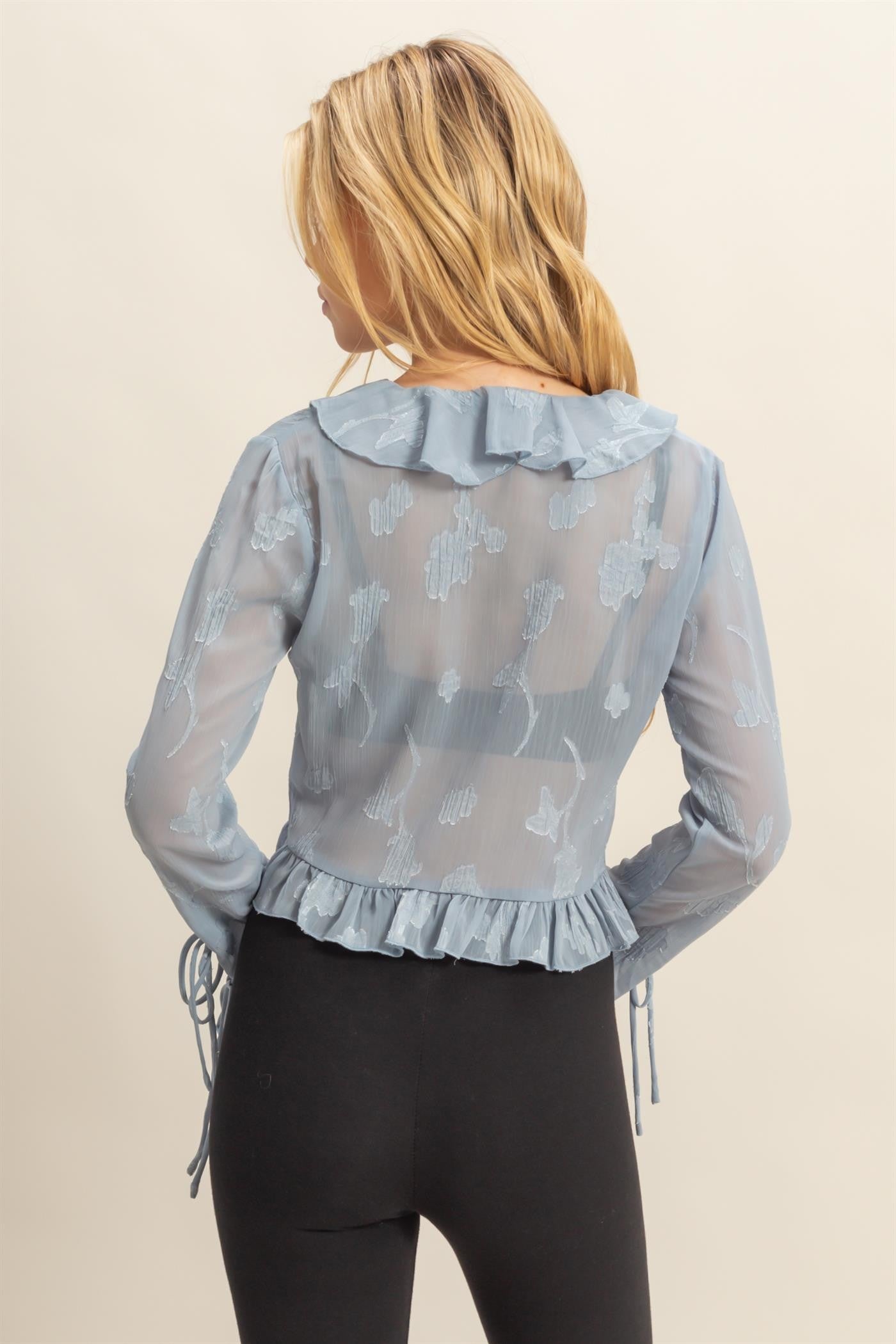Sheer Ruffle Tie Blouse