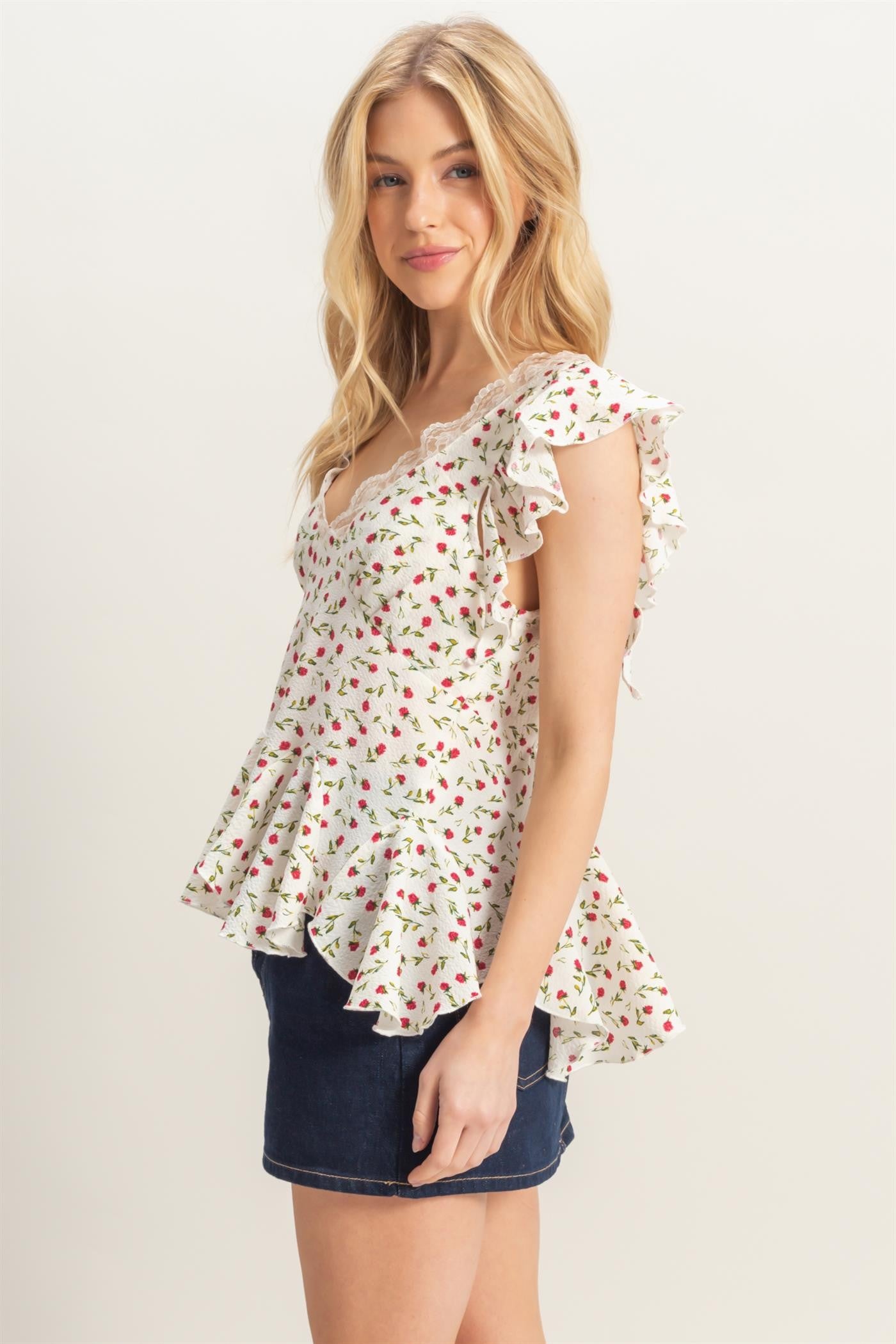 Floral Tissue Hem Blouse