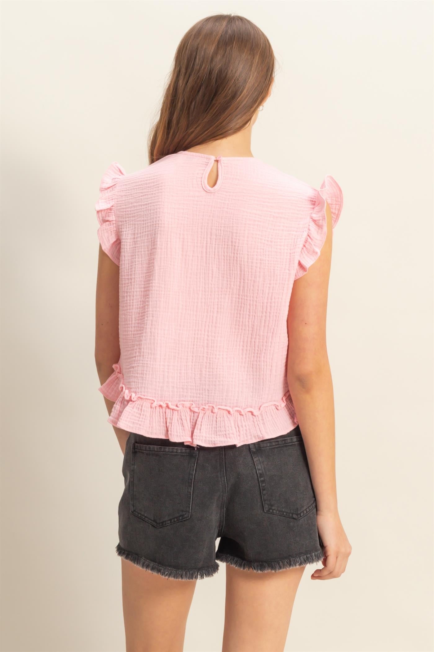 Ruffle Keyhole Top
