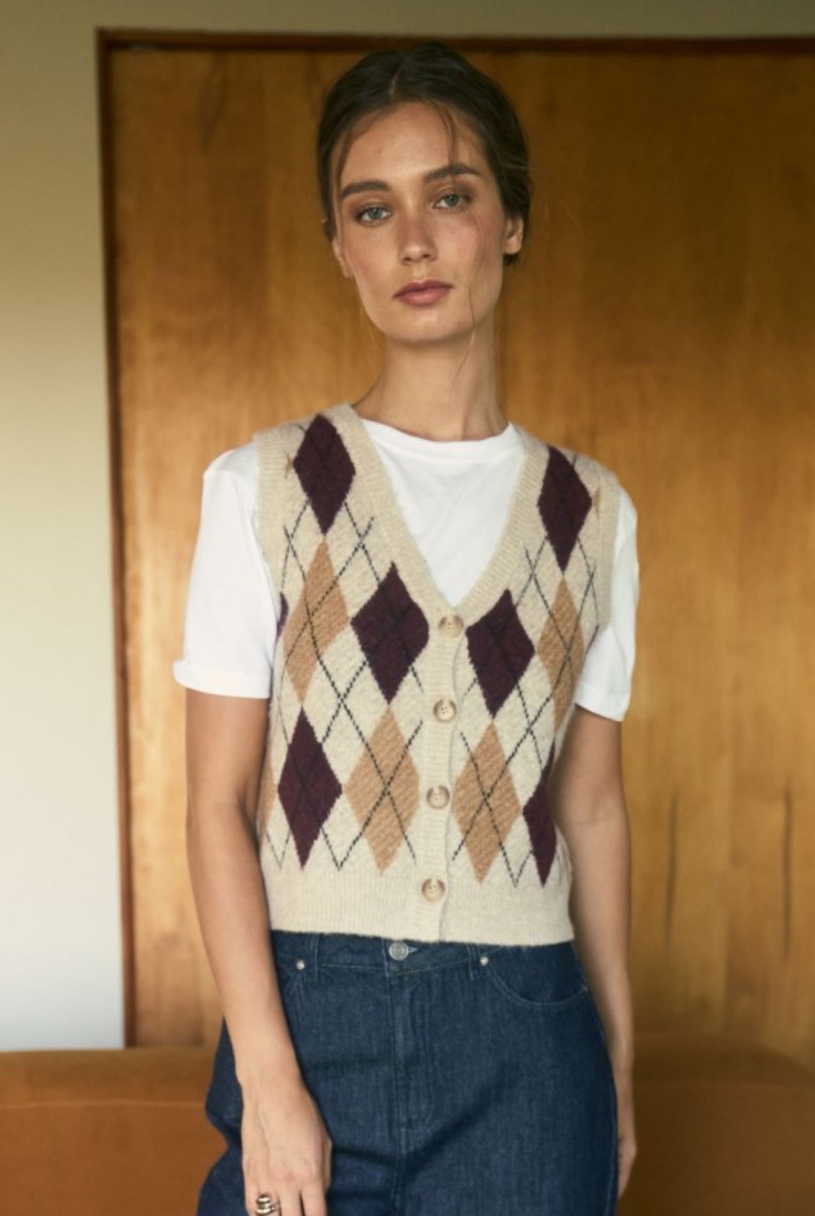 Khaki Argyle Sweater Vest