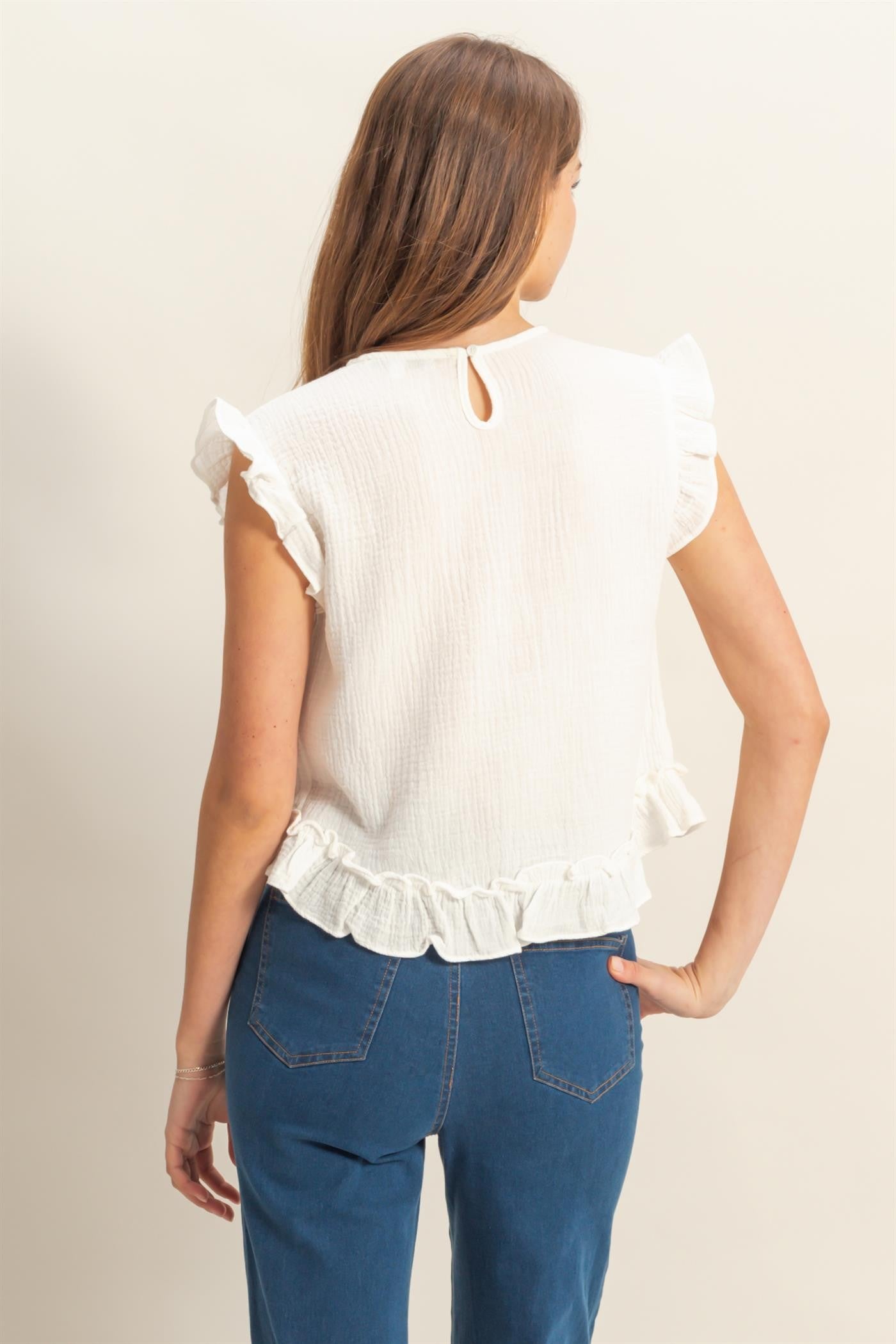 Ruffle Keyhole Top