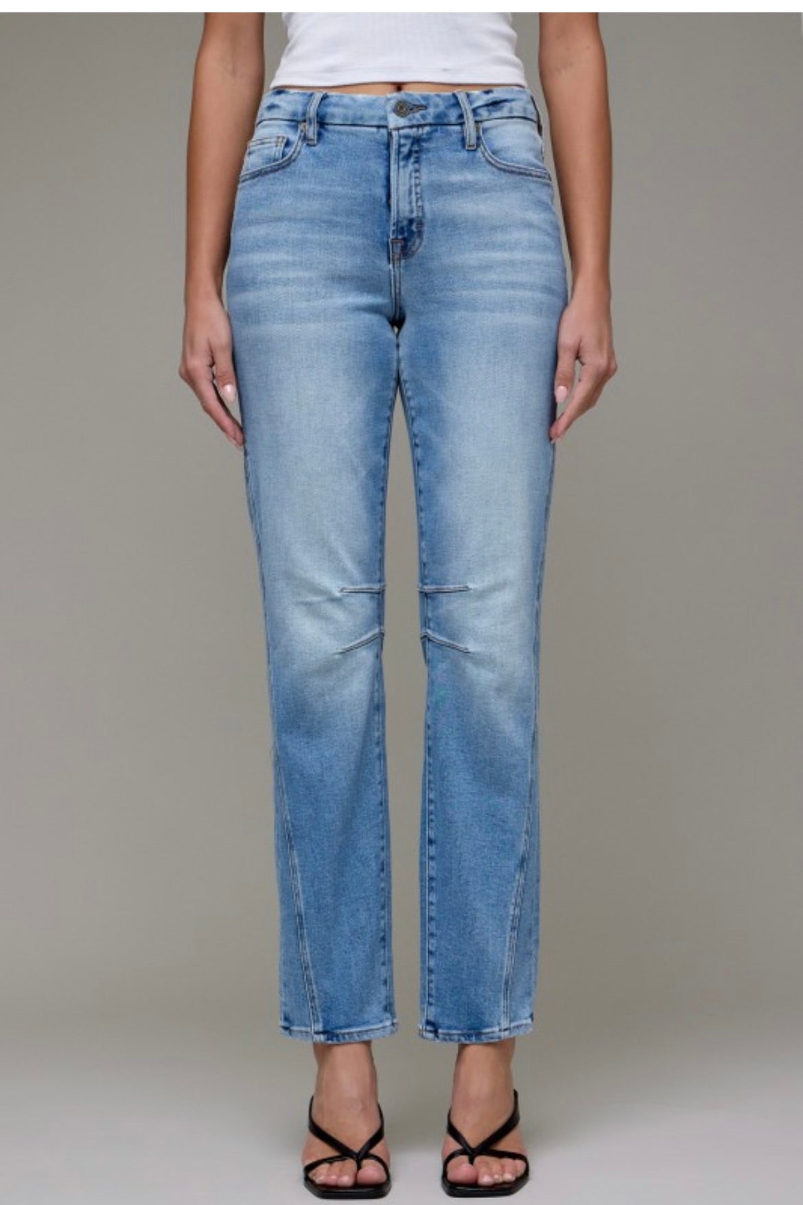 Hidden Knee Pleat Mom Jean