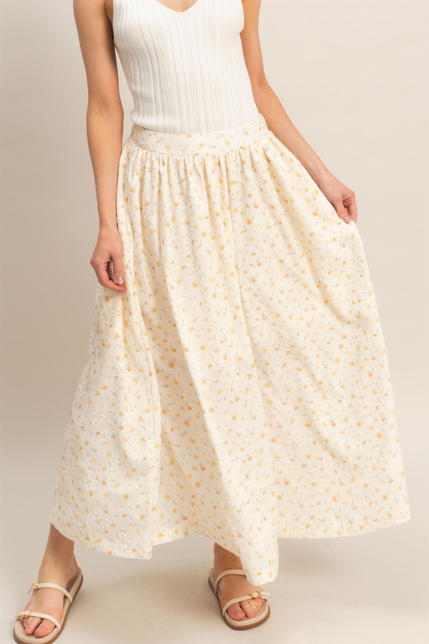 Ivory Yellow Floral Skirt