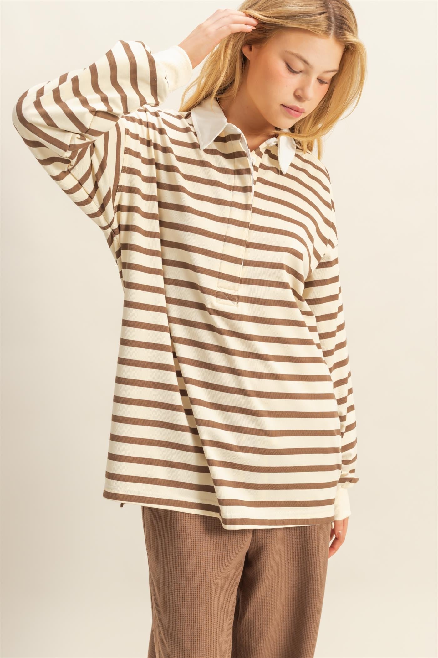 Cream Brown Rugby Polo