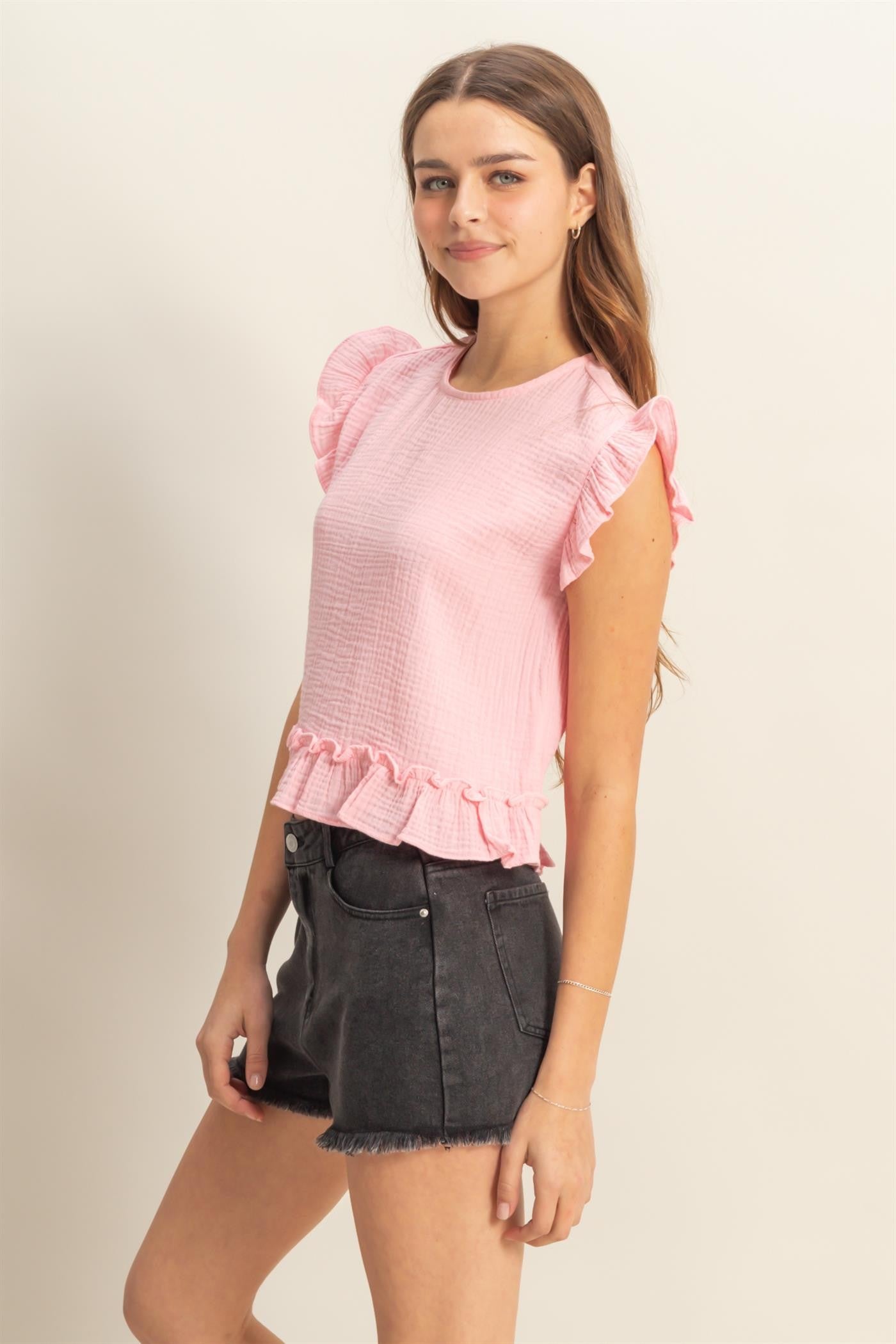 Ruffle Keyhole Top