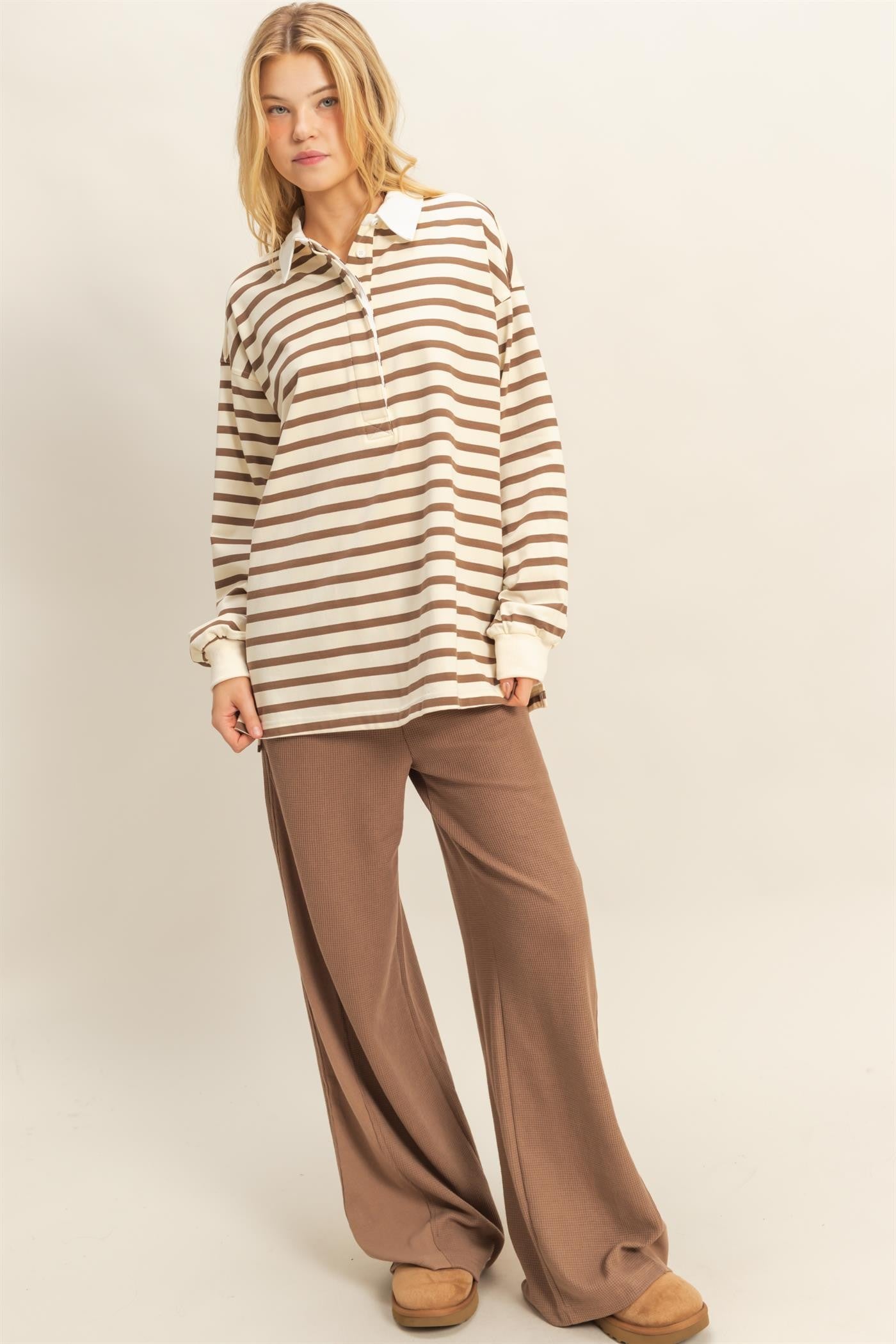 Cream Brown Rugby Polo