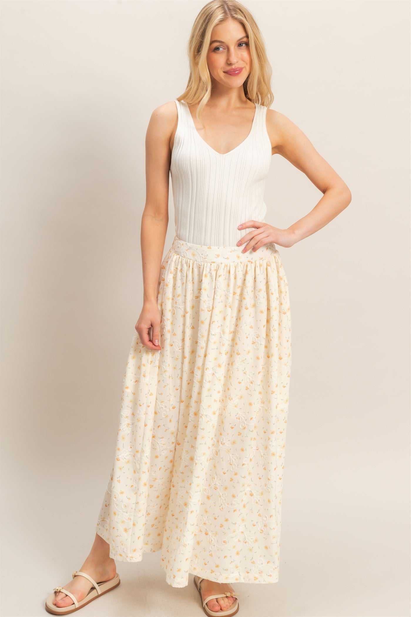 Ivory Yellow Floral Skirt