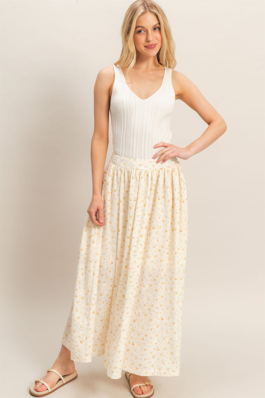 Ivory Yellow Floral Skirt