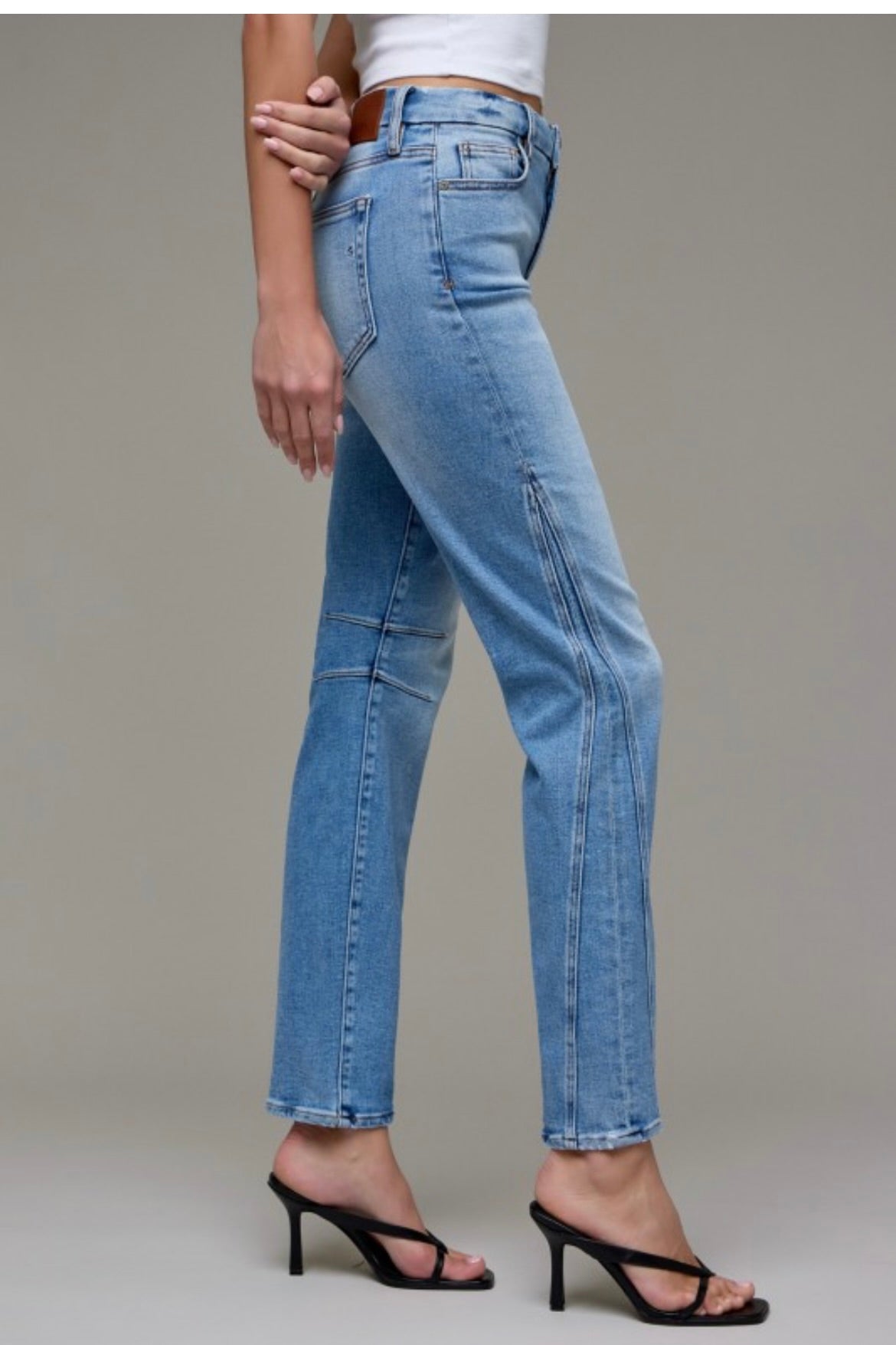 Hidden Knee Pleat Mom Jean