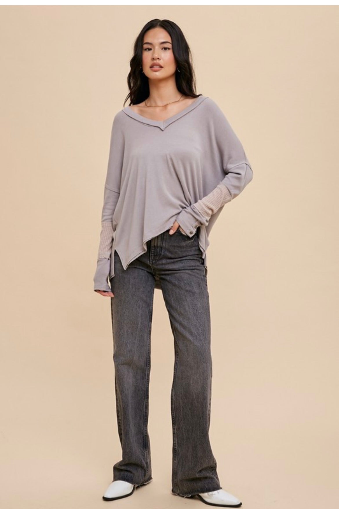 Grey Thin Knit Top