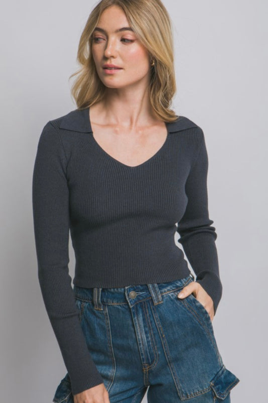 Collared Rib Top