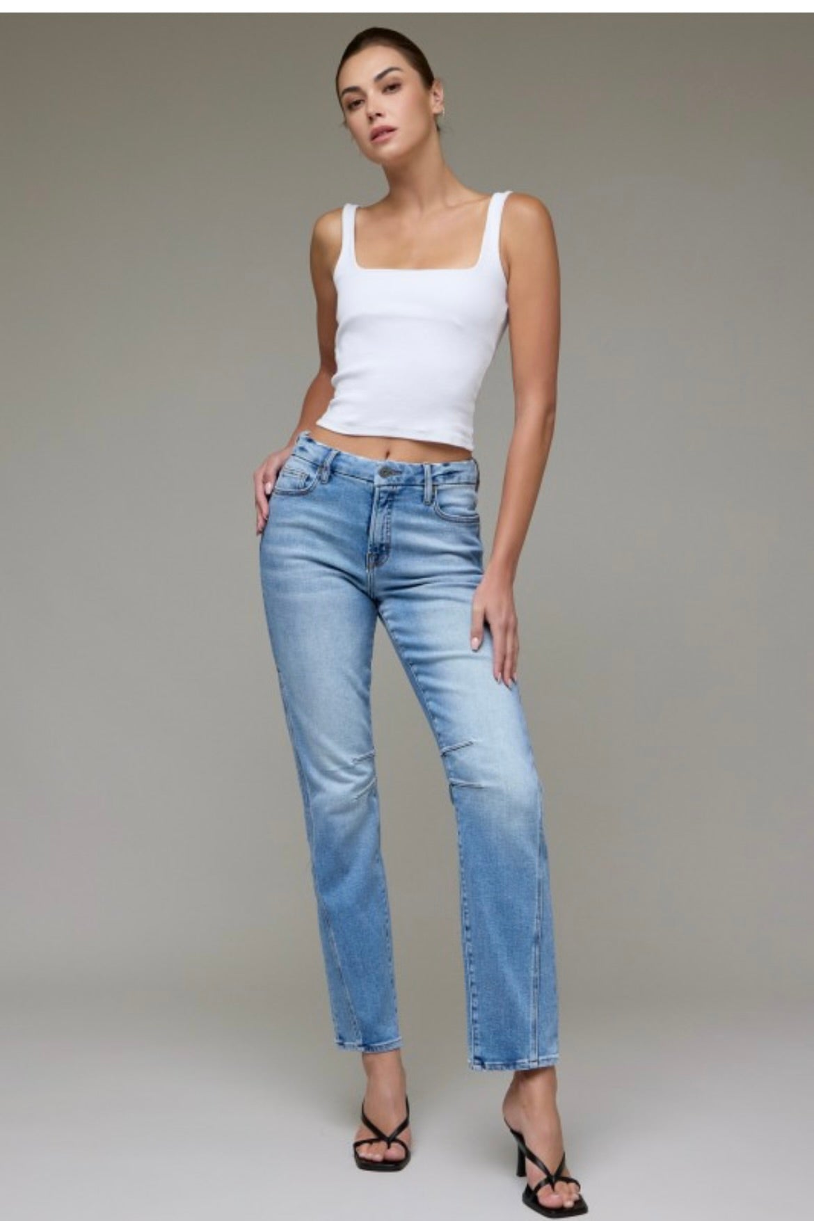 Hidden Knee Pleat Mom Jean