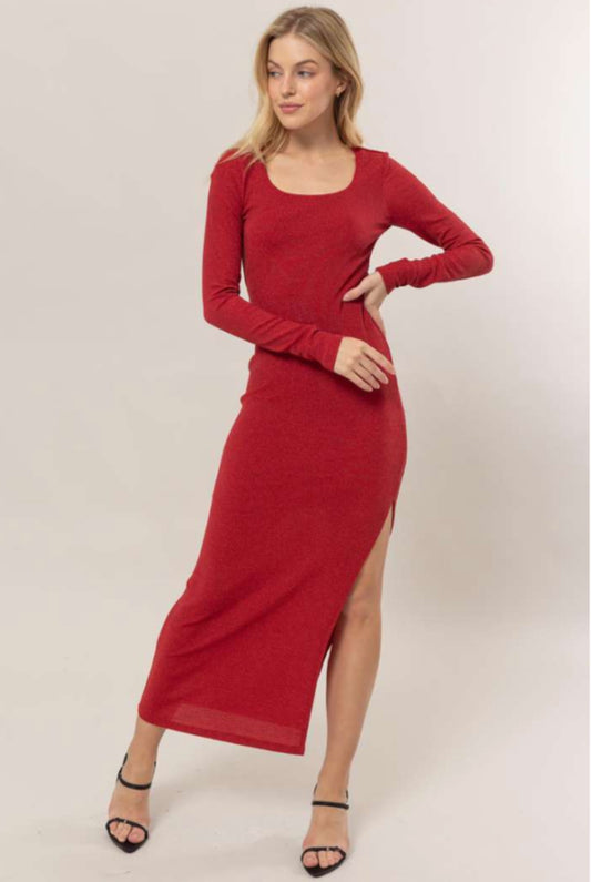 Red Slit Sleeved Maxi