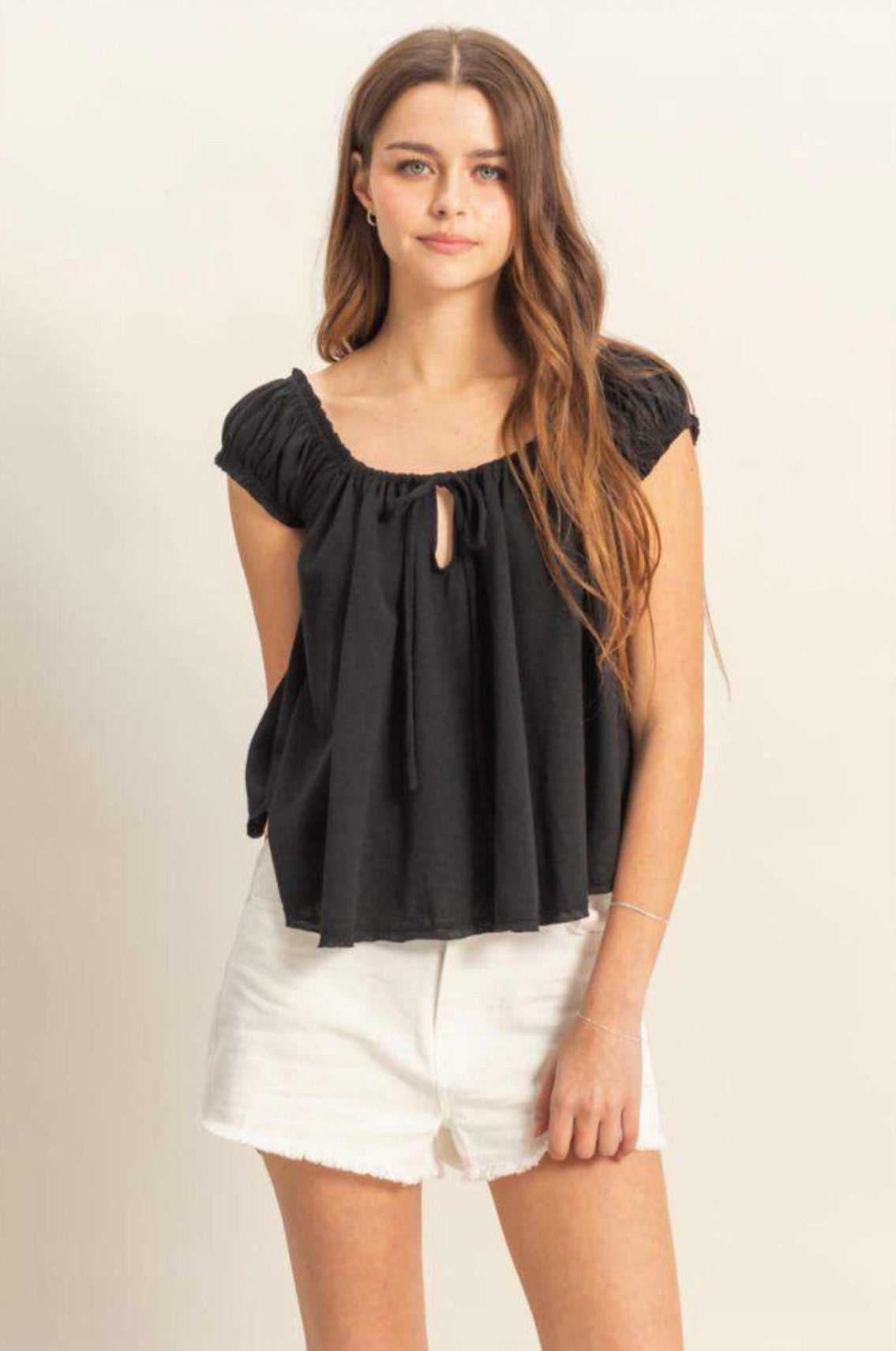 Cap Sleeve Peasant Blouse