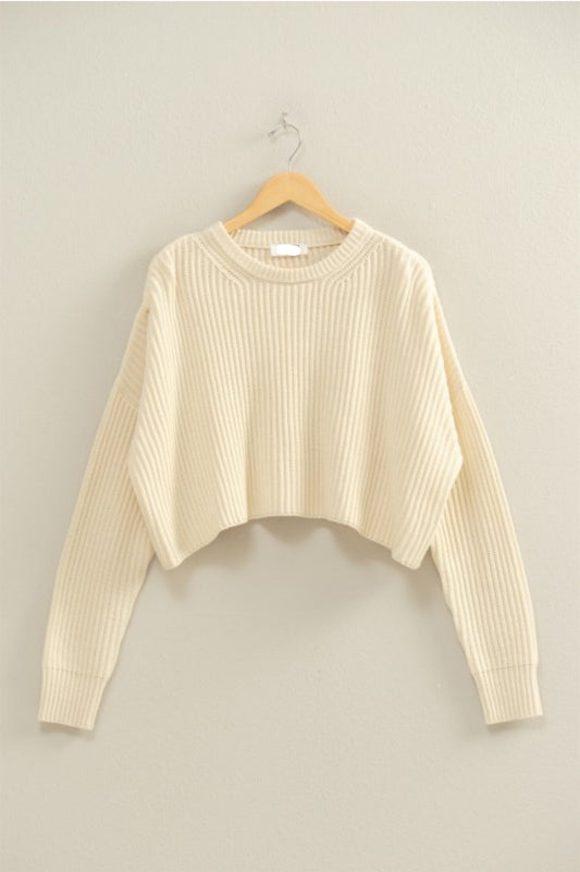 Cream Rib Crop Sweater