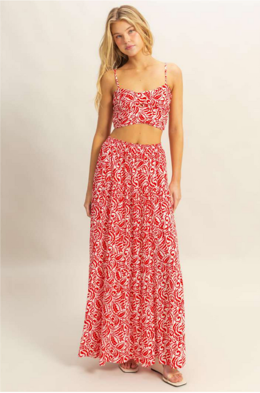 Red White Paisley Crop