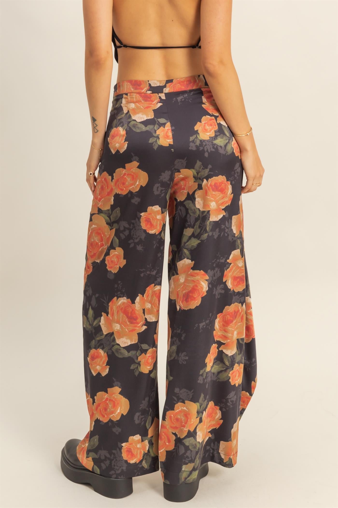 Black Orange Floral Pants