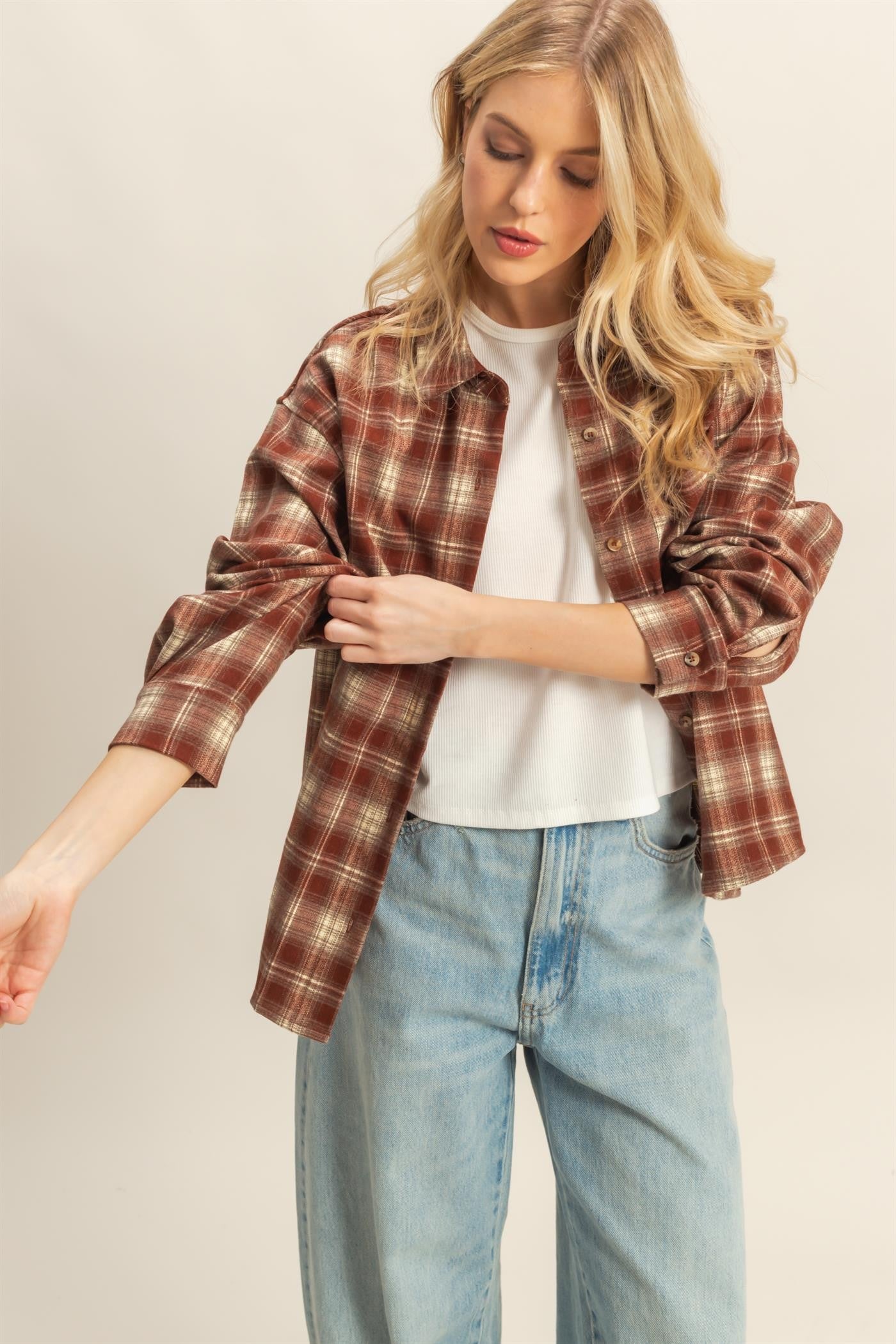 Rust Plaid Button Up