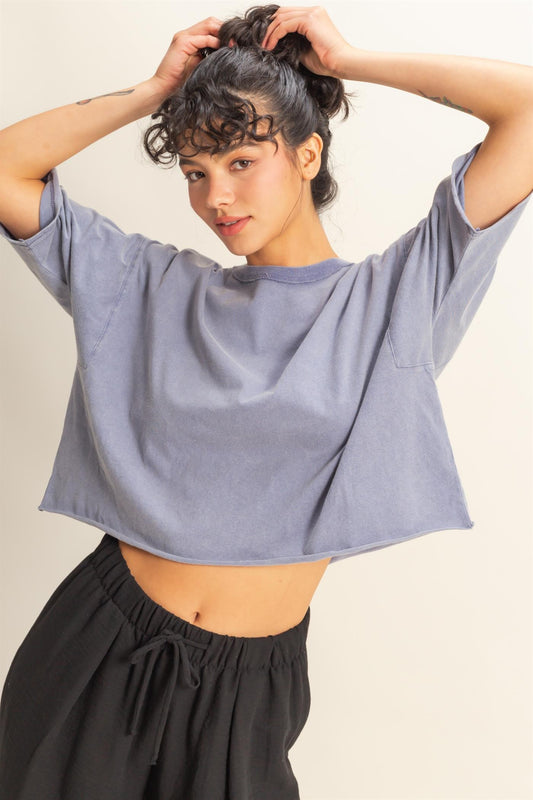 Burnout Crop Tee Denim