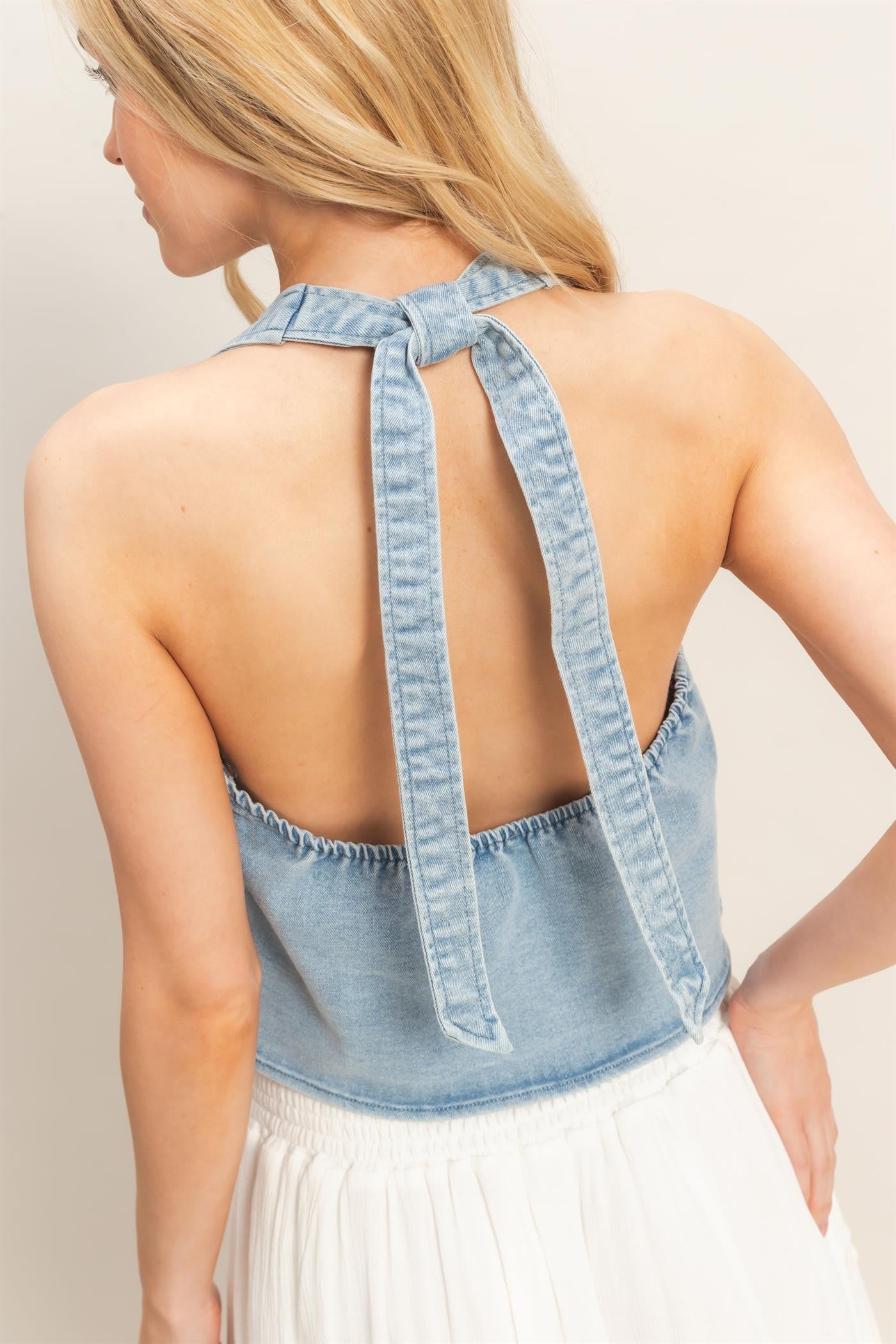 Light Denim Halter Vest