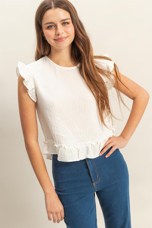 Ruffle Keyhole Top