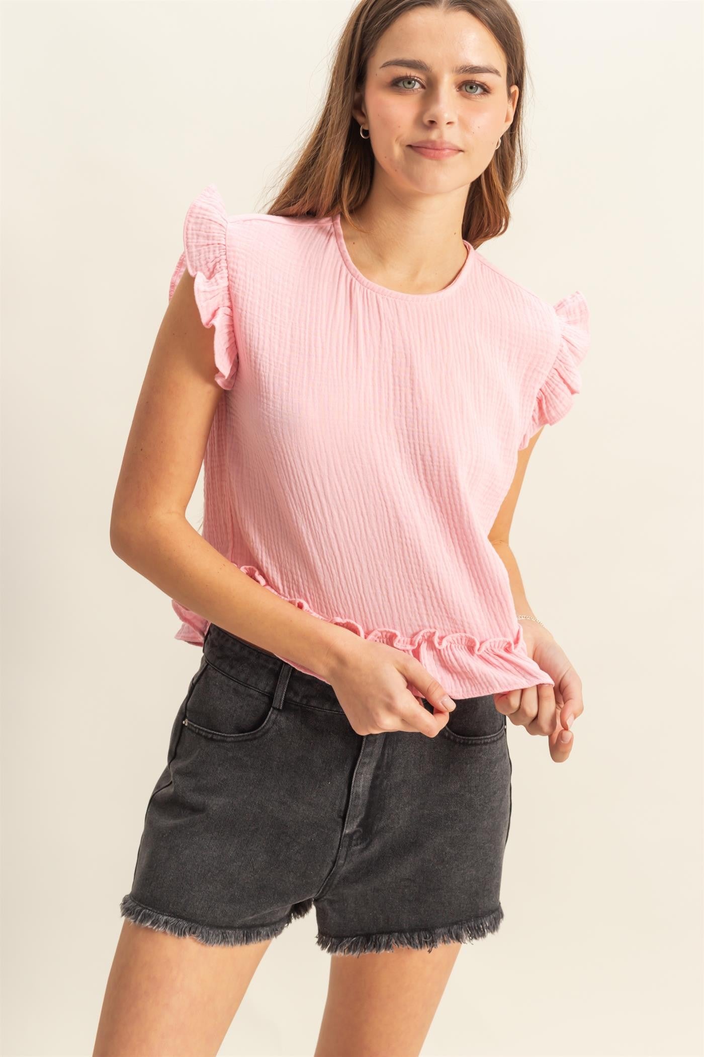 Ruffle Keyhole Top