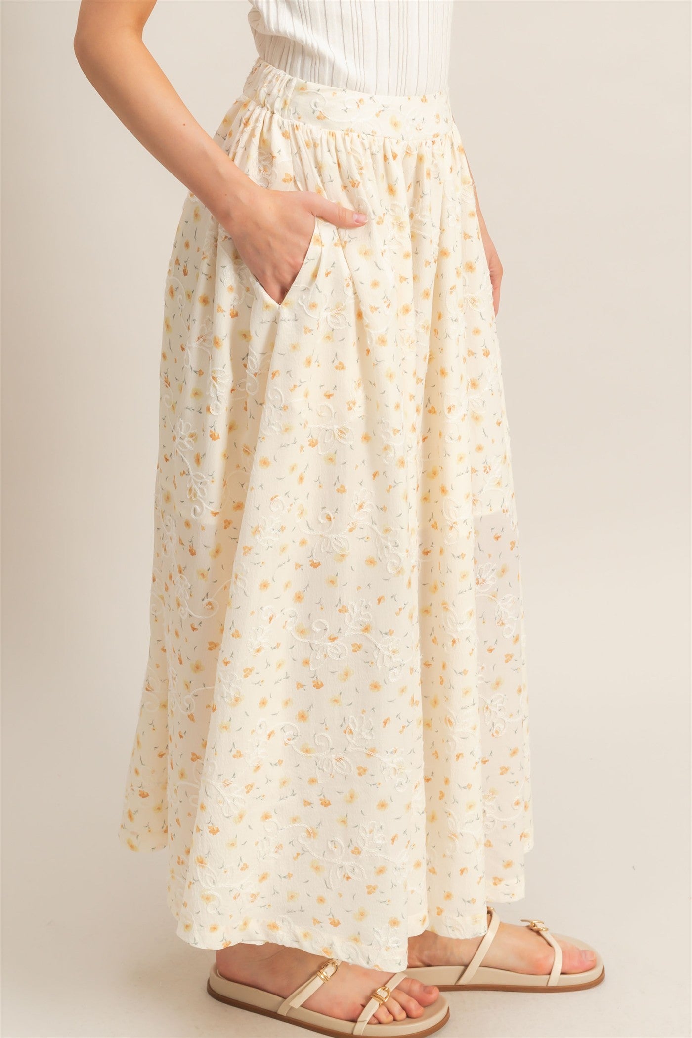 Ivory Yellow Floral Skirt