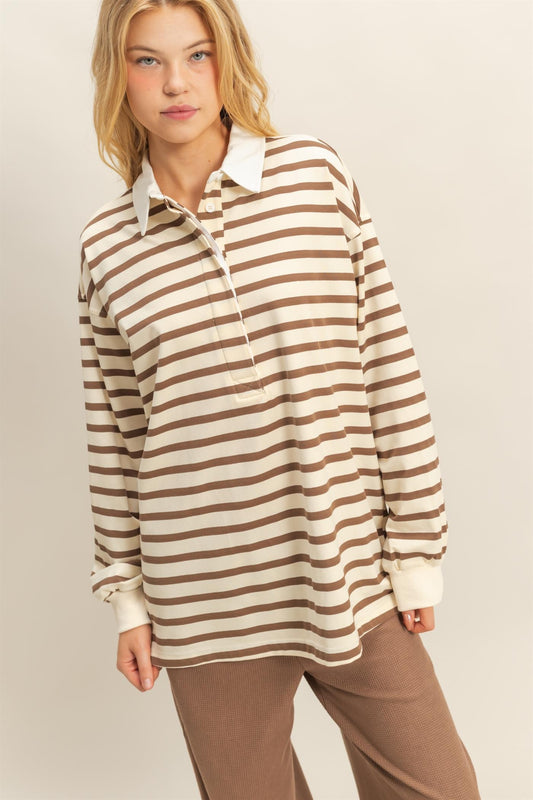 Cream Brown Rugby Polo