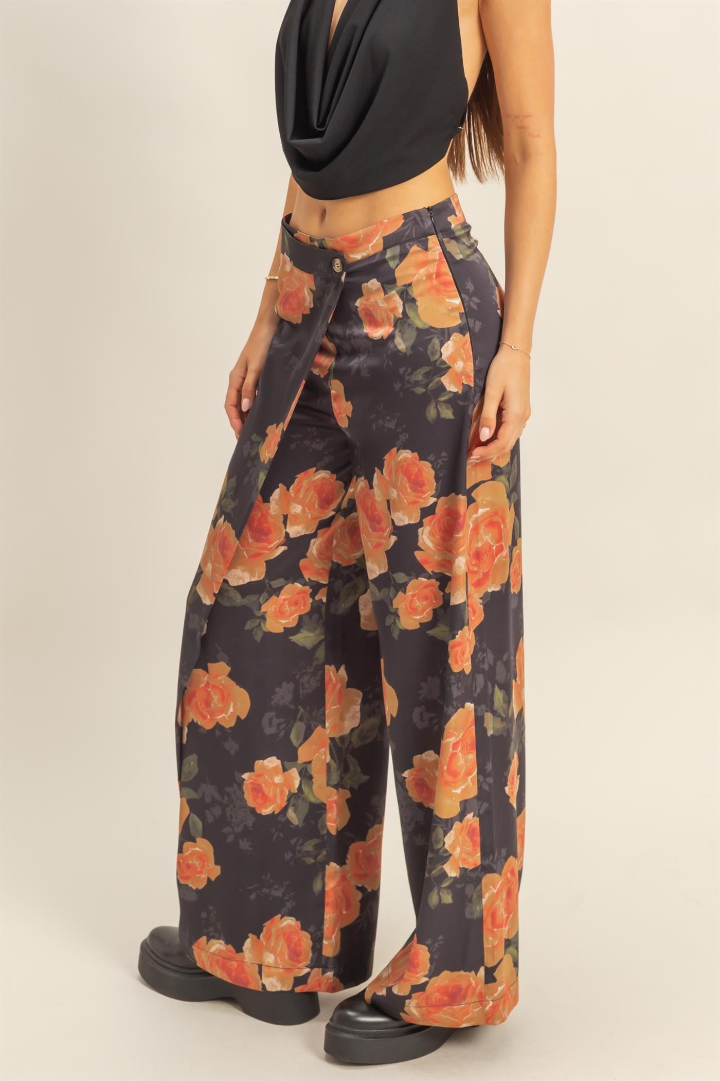 Black Orange Floral Pants